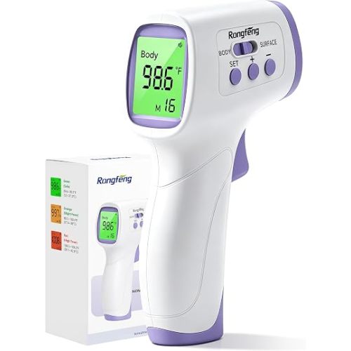 No-Touch Forehead Thermometer for Adults,Kids & Babies,1-Second Fast Reading Digital Thermometer with Fever Alarm,3-Color Backlit & 32 Memories,Non-Contact Baby Thermometer for Body,FDA Cleared