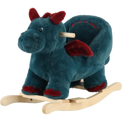 Rocking Horse, Blue Dragon Rocking Horse with Seat, Plush Rocking Horse with Sweet Music, Wooden Rocking Horse for Toddlers 1-3, (Blue Dragon), CPC Certified