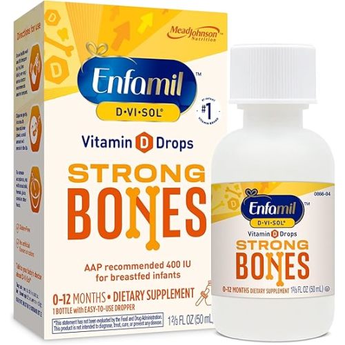 Enfamil Baby Vitamin D-Vi-Sol Liquid Supplement Drops for Infants, Supporting Strong Teeth & Bones in Newborn Babies, Easy-to-Use, Gluten-Free, 50 Day Supply, Dropper Bottle