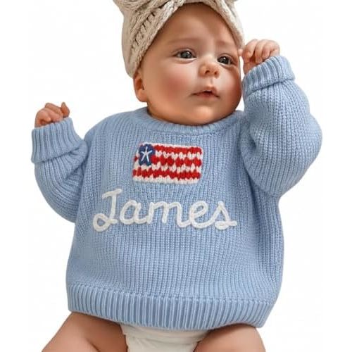 Personalized Baby Sweater with Name Custom Sweater for Newborn Boy Girl Hand-Embroidered Gift for Baby Shower Birthday Xmas