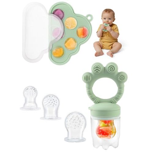 LOTBILL Breastmilk Popsicle Molds & Baby Fruit Food Feeder Pacifier, Silicone Baby Food Storage Containers, Baby Popsicle Molds Teething for Toddler Teething & Infant Self Feeding (Green)
