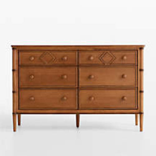Crosby 53" Antique Amber Wood Wide 6-Drawer Kids Dresser by Sharland England