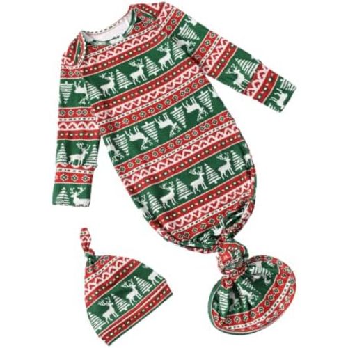 PATPAT Baby Sleeper Gown with Hat for Newborn, Knotted Baby Gown with Fold-Over Mittens for Infant Girl Boy Home Coming Gift