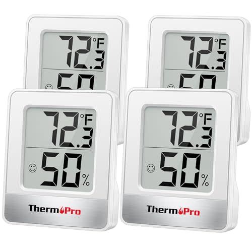 ThermoPro TP49 4 Pieces Digital Hygrometer Indoor Thermometer Humidity Meter Mini Hygrometer Thermometer with Temperature and Humidity Monitor Room Thermometer