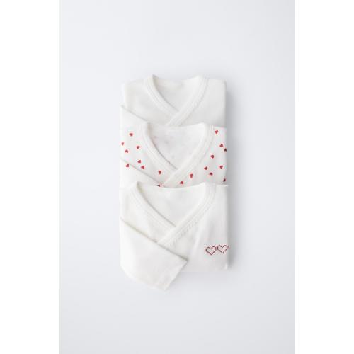 THREE-PACK OF HEART-PRINT KIMONO-COLLAR BODYSUITS - Ecru | ZARA United States