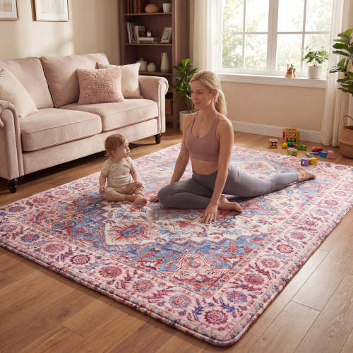 Elasti-Foam™ Heritage Medallion mat in Vintage Crimson/Blue