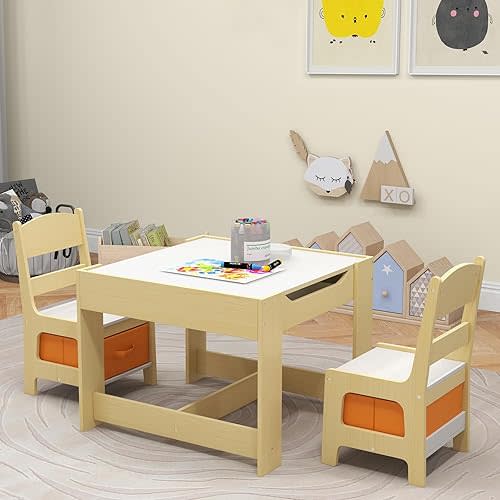 Costzon Kids Table and Chairs, 3 in 1 Art & Craft Toddler Table Set