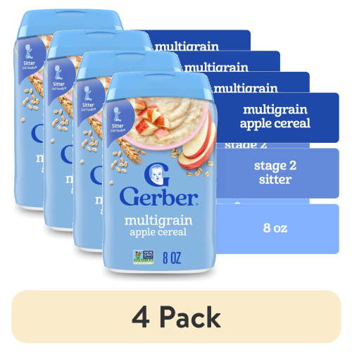 (4 pack) Gerber Stage 2 Baby Food, Multigrain Apple Cereal, 8 Oz