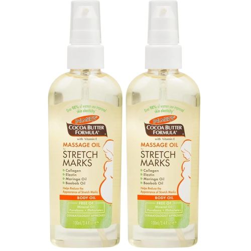Palmer's Cocoa Butter Formula Massage Oil for Stretch Marks and Pregnancy Skincare, 3.4 Ounces (Pack of 2)