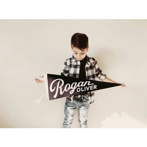 ROGAN PENNANT - Custom Name Wool Felt Pennant Flag - Vintage Style Personalized Felt Pennants and Banners