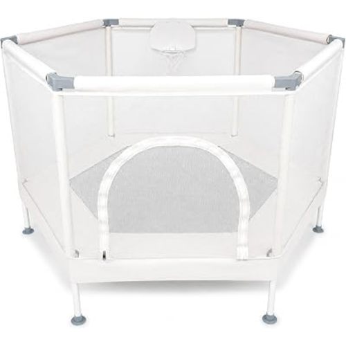Kids Trampoline, Aesthetic Indoor and Outdoor Toddler Trampoline with Safety Net, Basketball Hoop, 220lb Capacity, Ultra Safe No-Gap Design, Gifts for Boys & Girls