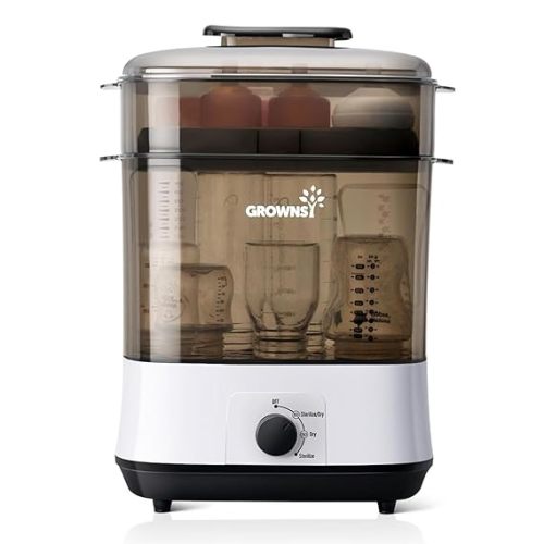 Grownsy Adjustable 4 in 1 Large Bottle Sterilizer and Dryer, 8 Bottles Capacity,Electric Steam Baby Bottle Sterilizer, Sanitizer for Baby Bottles & Pacifiers, Breast Pump Parts