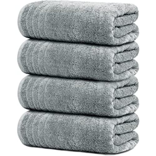 Tens Towels Large Bath Towels, 100% Cotton Towels, 30 x 60 Inches, Extra Large Bath Towels, Lighter Weight & Super Absorbent, Quick Dry, Perfect Bathroom Towels for Daily Use (Pack of 4) (Cool Grey)