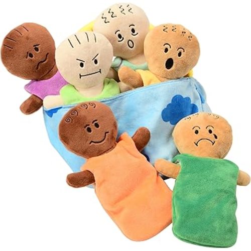 Constructive Playthings 6-Piece Expression Plush Baby Dolls Set for Social Emotional Learning, Plush Multicultural Sensory Cloth Babies Toy Set, Multicolor