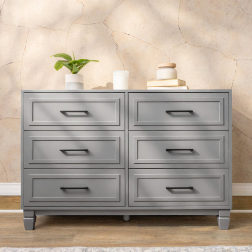 Ebern Designs Farmhouse 6 Drawers Dresser for Bedroom, Baby Dresser for Nursery, Kids, Dressers with Unique Legs, Modern Wide Chest Dressers for Clothes, Closet, Living Room & Reviews | Wayfair