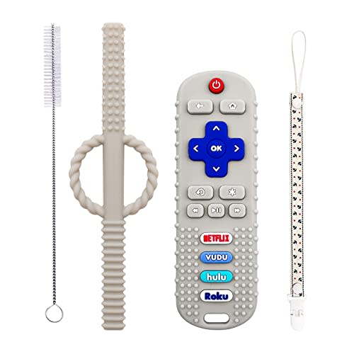 Teething Sticks Toys for Babies Remote Control Shape Teether Toys Set,Teething Toys for Babies 0-6 Months (Beige White)