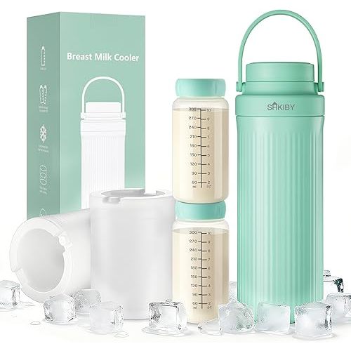 Portable-Breast-Milk-Cooler for Outdoor, Life Saver with 360° Total Cooling for 24 Hours, Larger Capacity Travel Breastmilk Chiller with 2pcs Baby Bottles for Breastmilk Storage, Green