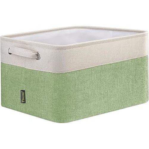 BALEINE 1 Pack Fabric Storage Bins for Shelves, Linen Storage Baskets for Organizing, Decorative Closet Bins for Clothes, Home (Green, 15''x11''x9.5'')