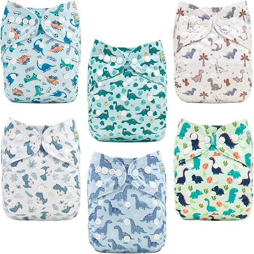 ALVA Baby Cloth Diaper Covers Adjustable Reusable Washable 6 Pcs&12 Inserts