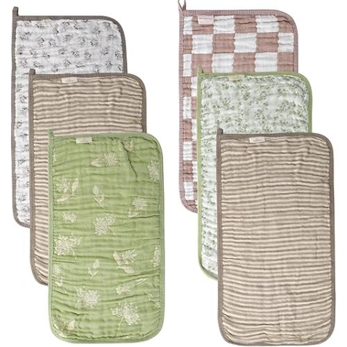 6-Pack Muslin Baby Burp Cloths Made with Organic Cotton – 6-Layer Absorbent & Gentle for Newborn Feeding, Burping – Ultra-Soft, 20x10 Inch Set in Natural Sage