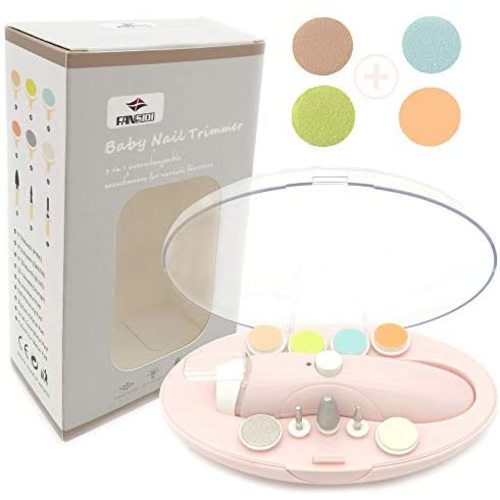 Rechargeable Baby Nail File, Fansidi Electric Baby Nail Trimmer for Newborn Infant or Toddler Toenail and Fingernail - Girls and Boys Accessory - Extra Replacement Pads Included (Pink)
