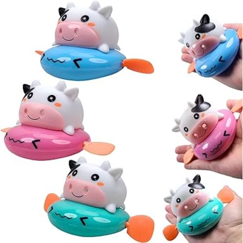 3 pcs Floating Wind Up Bath Water Toys, Cute Cow Bath Toys Sprinklers for Babies 0-6 6-12 Months, Floating Pool Plaything for Toddlers 1-3 3-5 Years Old