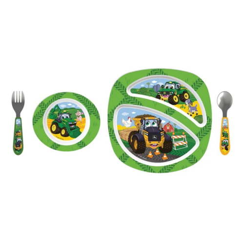 John Deere Kids Dish Set by ERTL – 4-Piece Toddler Feeding Set with Plate, Bowl, Fork & Spoon – BPA-Free, Microwave & Dishwasher Safe, Ages 9 Months+ (LP88975)