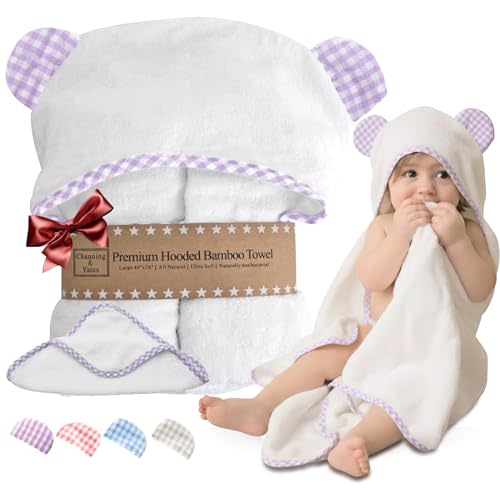 Channing & Yates Premium Boutique Baby Towels for Girls - Hooded Girl Towel & Washcloth Set - Organic Viscose Made from Bamboo Baby Towels with Hood - Baby Girl Bath Towels (Purple)