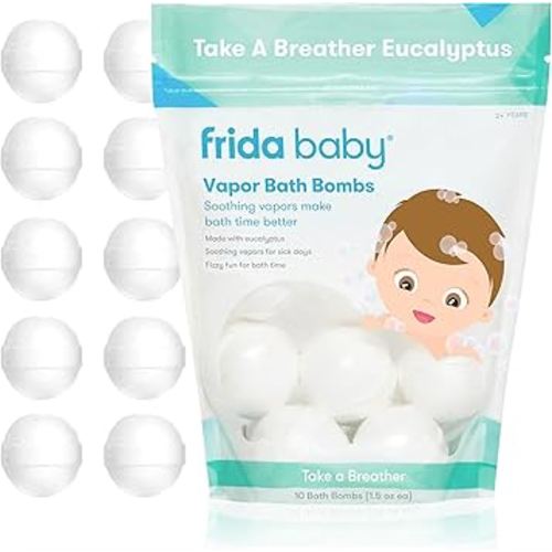 Frida Baby Natural Vapor Bath Bombs for Toddlers & Kids, Eucalyptus Essential Oil Shower Bombs for Aromatherapy, 10 Count
