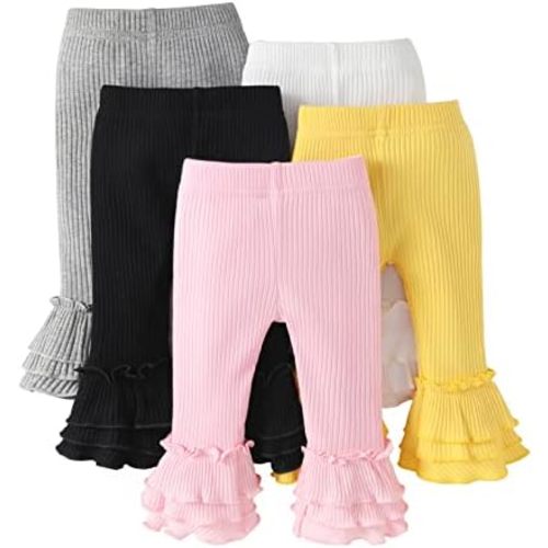 U·nikaka Toddler and Baby Girl Stretchy Flare Pants with Ruffle Fleece Pants and Leggings 5-Pack