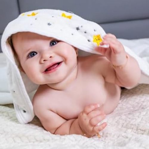 Primo Passi Hands-Free Baby Bath Towel Soft and Ultra Absorbent Cotton Hooded Extra-Large, 40x40 inches, Apron Towel for Safe Babies Bath time