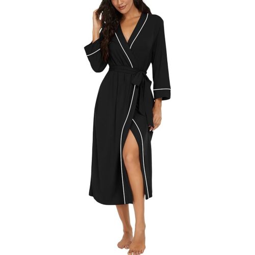 PrinStory Womens Robe Long Knit Bathrobe Lightweight Soft Robes Ladies Bath Robe