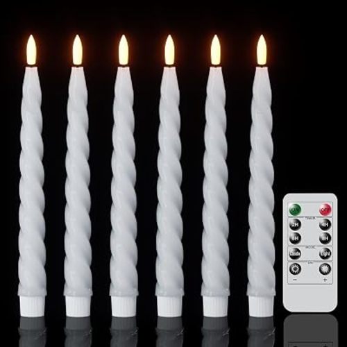 Eldnacele White Flameless Taper Candles Battery Operated with Remote Timer