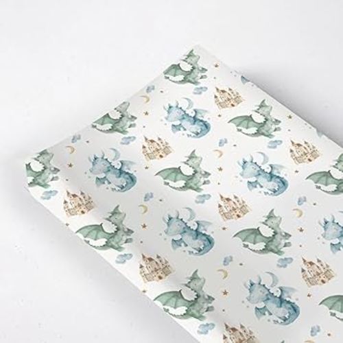 Cute Watercolor Dragon Castle Pattern Baby Changing Pad Cover, Unisex Dragon Moon Star Cloud Nursery Diaper Changing Table Pad Mat Sheet for Boys Girls-16x32