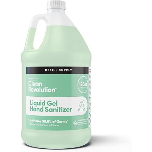 Clean Revolution Liquid Gel Hand Sanitizer, 128 Fl. Oz Refill Supply Container| Eliminates 99.9% of Germs | Gentle & Aloe Enriched | 70% USP Medical Grade Ethanol, Medical Facility Compliant