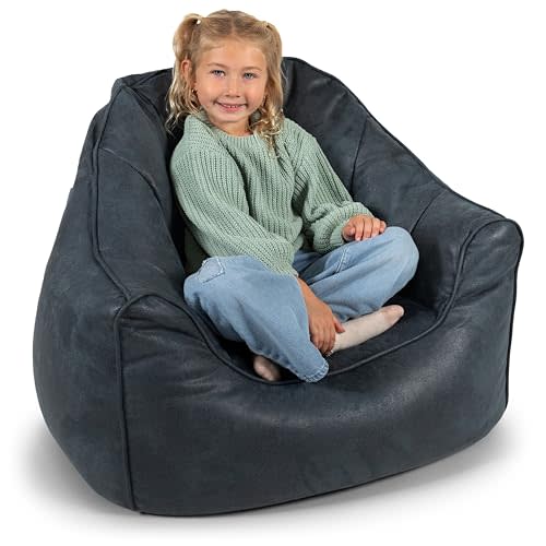 Big Joe Hug Bean Bag Chair, Basalt Blue, Vegan Suede, Kids and Teens, 3 feet