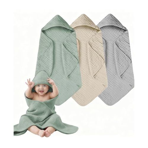 3-Pack Hooded Baby Towels for Newborn 100% Cotton Soft Babies Blanket Toddler and Kids Bath Towel Baby Essentials