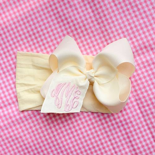 Monogrammed Hair Bow - Headband - Newborn - Coming Home - 6” - Yellow - Nylon - Embroidered - Monogram