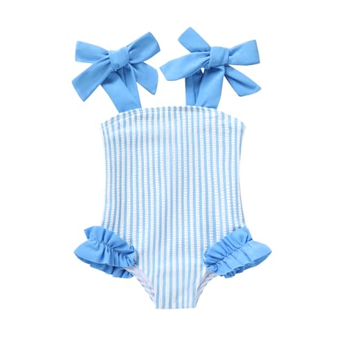 Happy Town Toddler Swimsuit Girl Solid Color Stripe One-Piece Baby Bathing Suits
