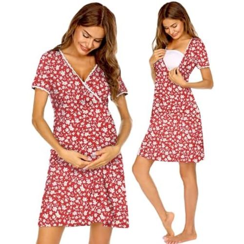 Ekouaer Nursing Nightgown Delivery and Labor Gown for Hospital Short Sleeve Maternity Breastfeeding Dress