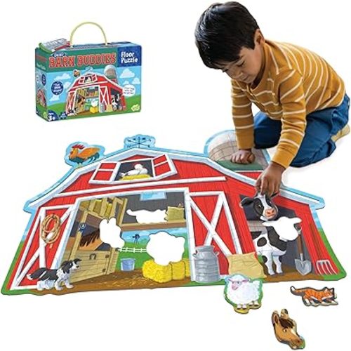 Peaceable Kingdom Shiny Barn Buddies Floor Puzzle - Farm Animal Puzzle for Kids Ages 3 and Up