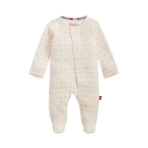 Girls' Heart & Bow Pointelle Magnetic Footie - Baby