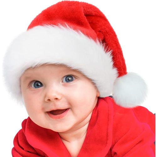 RJVW Christmas Santa Hat for Kids & Baby, Thicken Velvet Classic Xmas Hat