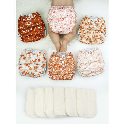 POCKET DIAPER 3.0 WITH INSERTS - 6 PACK(Cinnamon Blooms)
