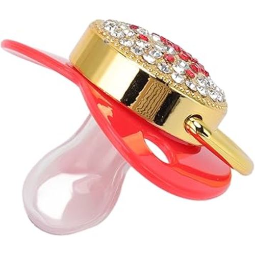 Baby Pacifier Symmetrical One Piece Design Nipple Shape Helps Promote Oral Development Ultra Light Soft Bling Silicone Newborn Pacifier for 6 to 18 Months Infant (Red)