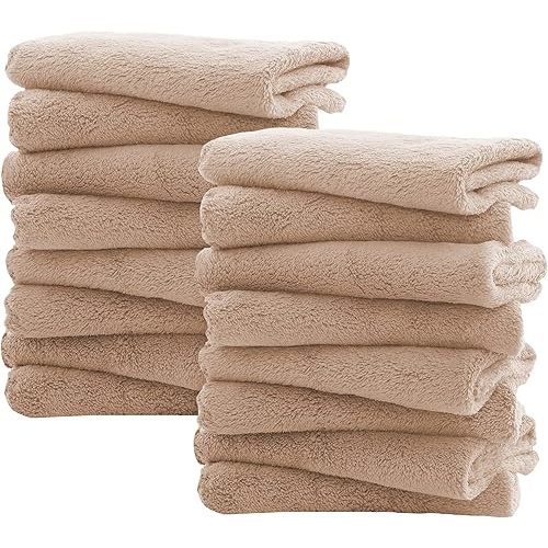 16 Pack Burp Cloths for Baby - 20" x 10" Ultra Absorbent Coral Fleece Burping Cloths, Newborn Towel - Milk Spit Up Rags - Brown