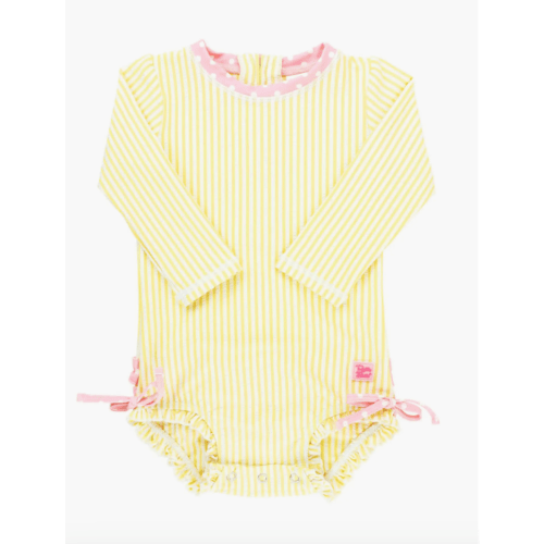 Girls Seersucker Long Sleeve UPF50+ One Piece Rash Guard