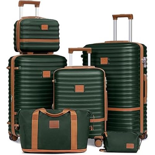 Joyway Luggage Set 3 Piece Suitcase Sets with Spinner Wheel,Hardside Expandable Travel Laggage with TSA Lock (13/20/24/28 Green brown