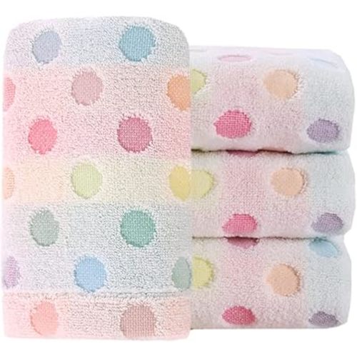 Pidada Hand Towels Set of 4 Colorful Polka Dot Pattern 100% Cotton Soft Absorbent Decorative Towel for Bathroom (Beige)