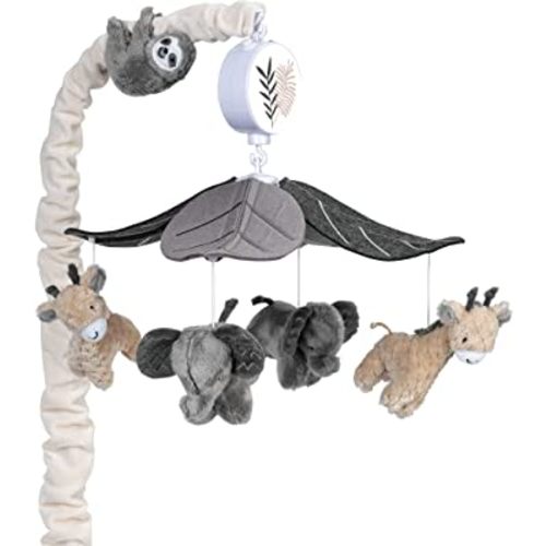 Lambs & Ivy Baby Jungle Animals Gray/Tan Musical Crib Mobile Soother Toy